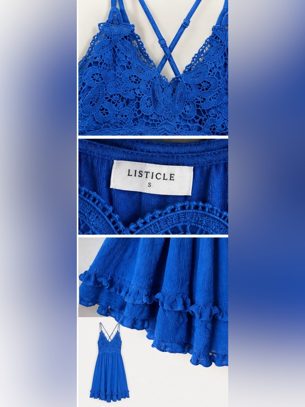 Listicle Cobalt Blue Lace-Trim Dress